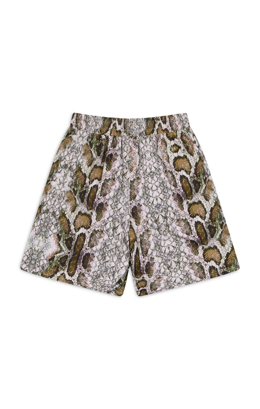 SNAKE PRINT SHORTS - Brown