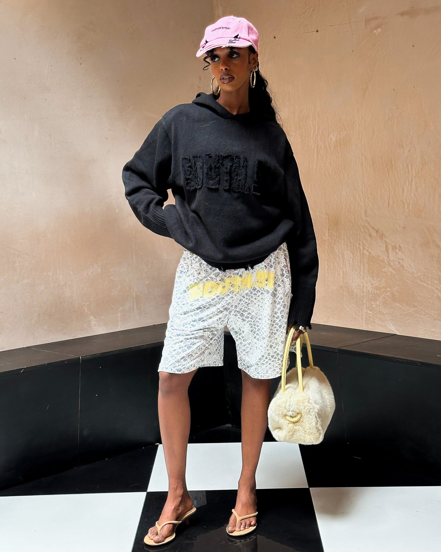 "UPLOAD" KNIT HOODY - Black