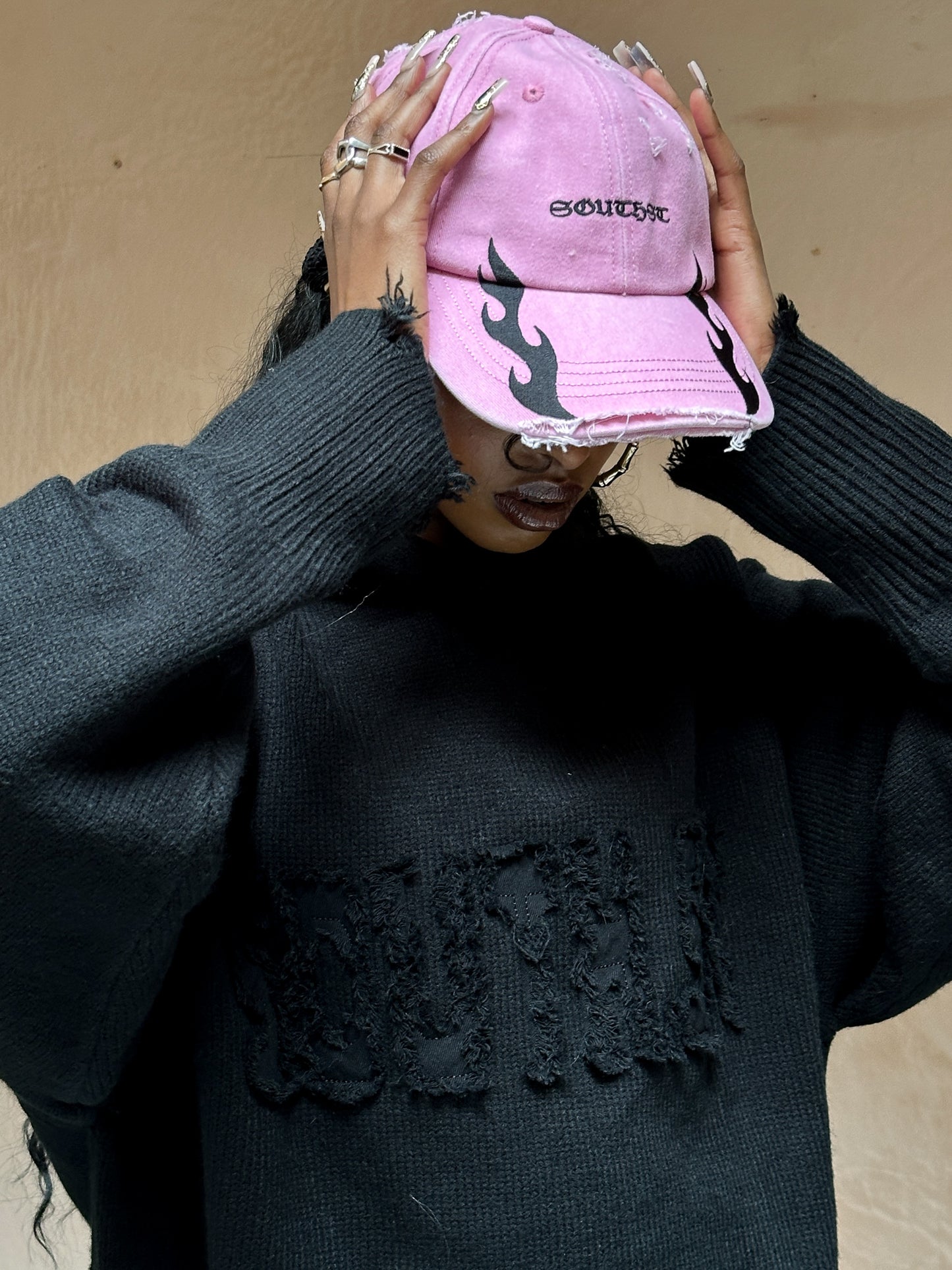 "UPLOAD" KNIT HOODY - Black