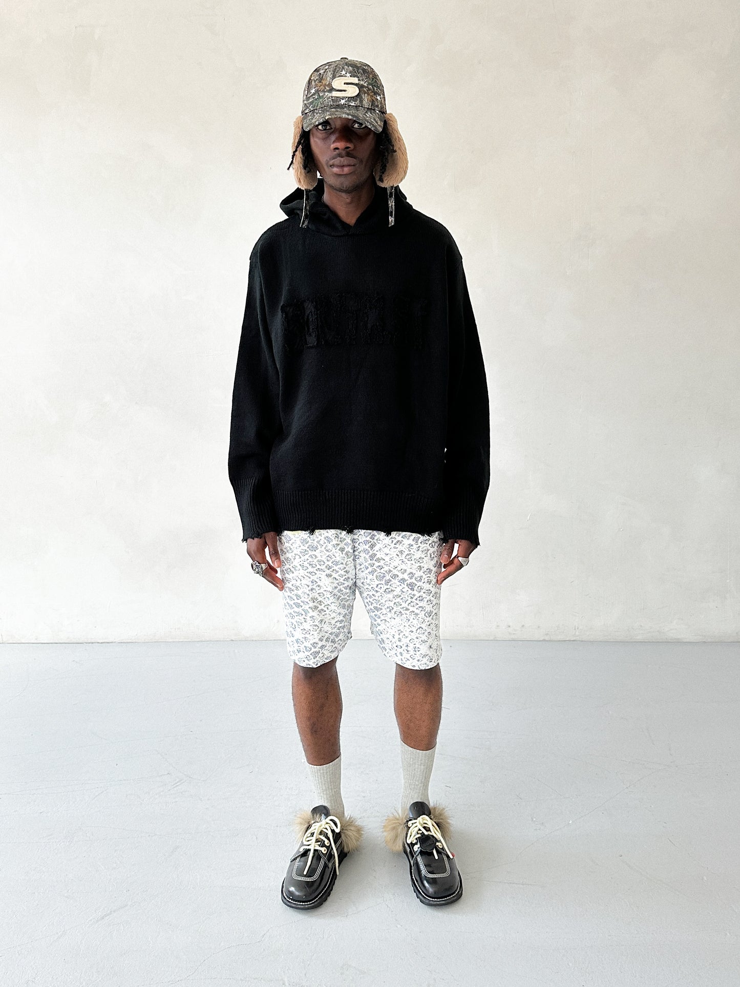 "UPLOAD" KNIT HOODY - Black