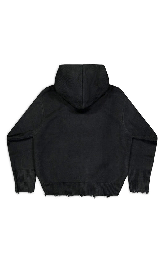 "UPLOAD" KNIT HOODY - Black
