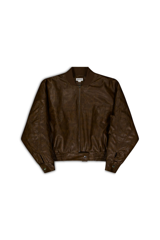 VEGAN LEATHER BOMBER JACKET - Brown