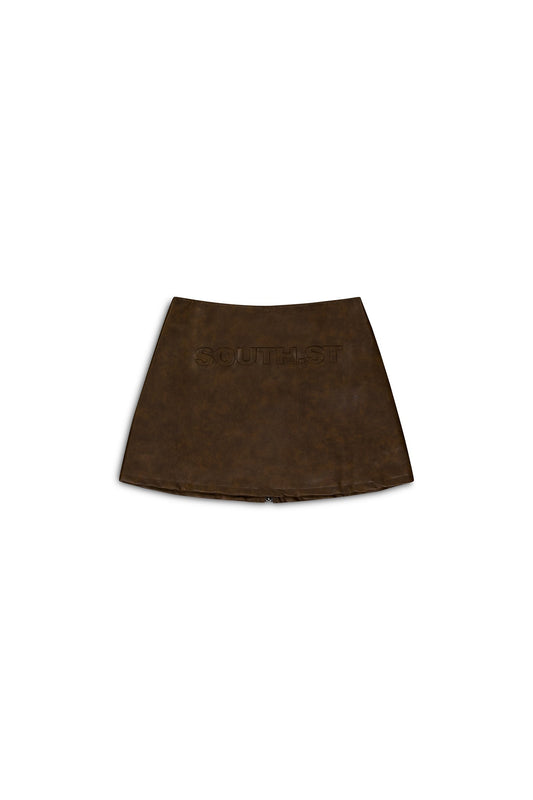 VEGAN LEATHER SKIRT - Brown