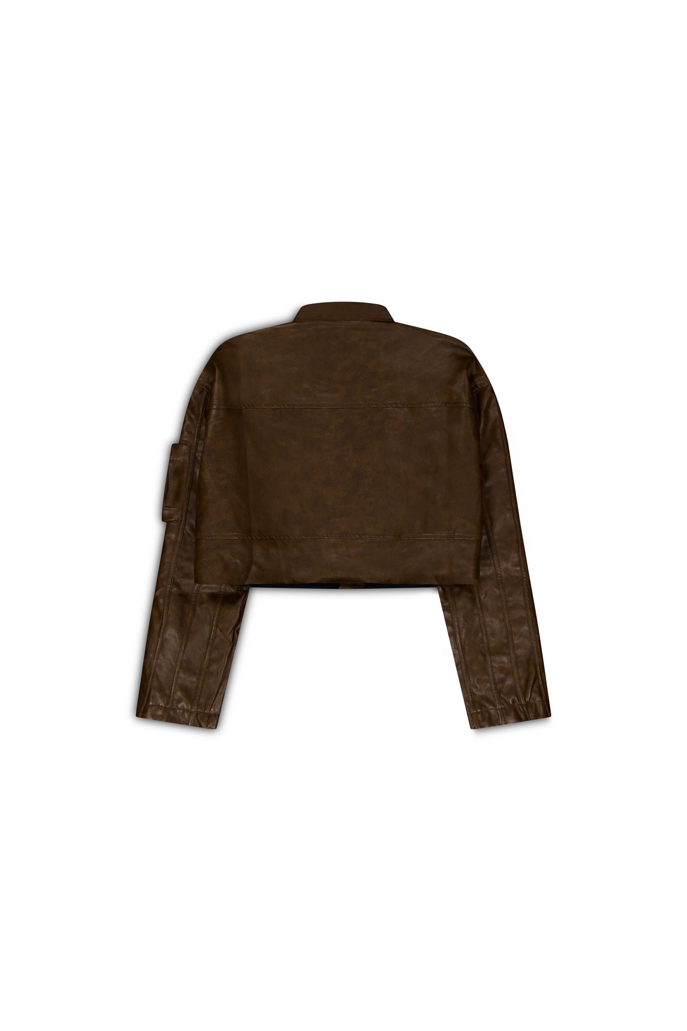 VEGAN LEATHER CROPPED JACKET - Brown