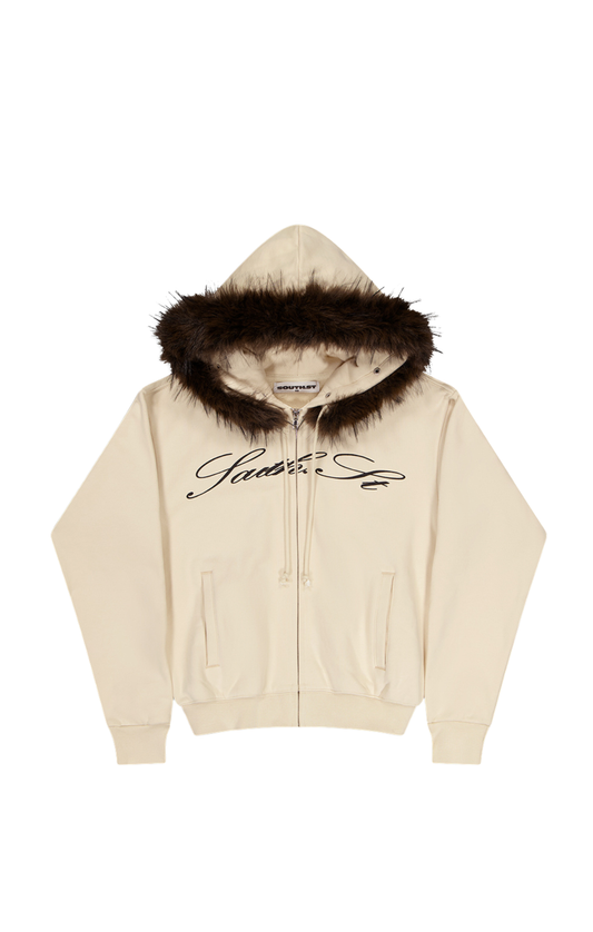 AW FUR TRIM SHRUNKEN HOODY