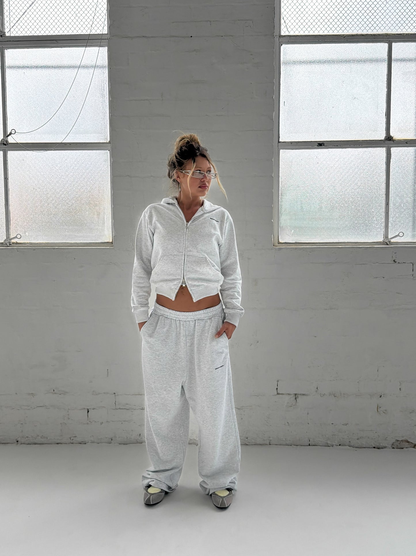 FORM SHRUNKEN ZIP HOODY - Marl Grey