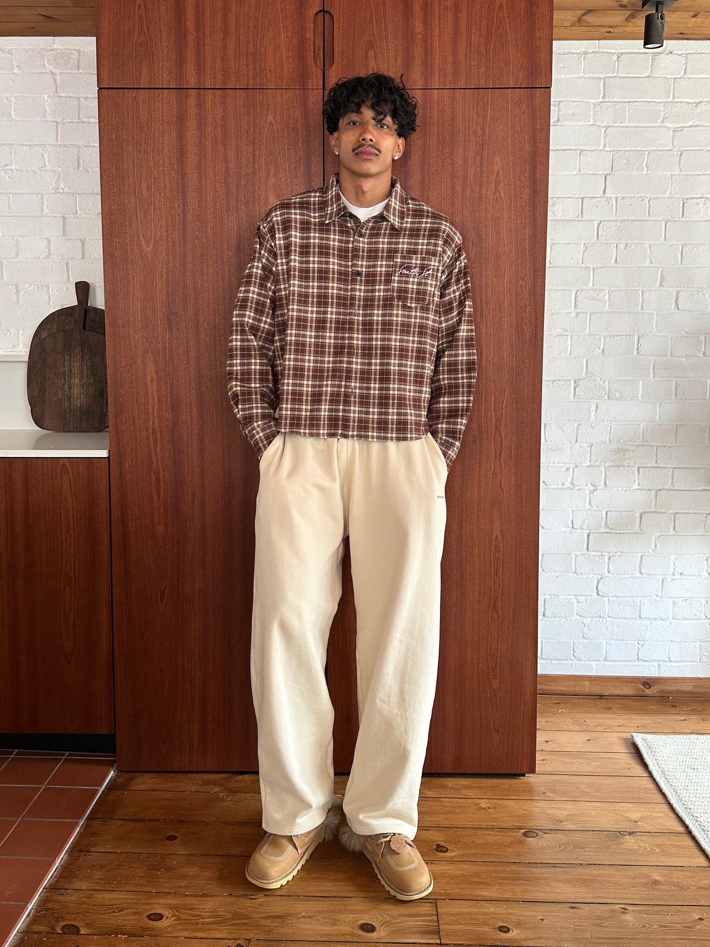 AW CHECKERED CROPPED SHIRT - Brown