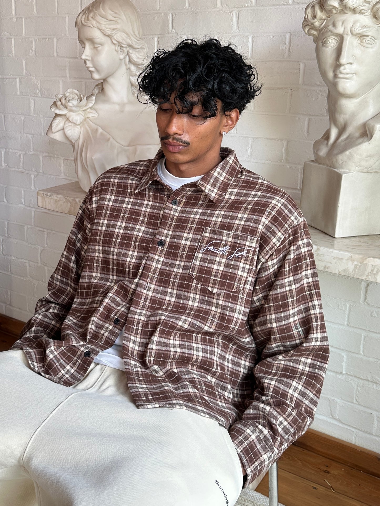 AW CHECKERED CROPPED SHIRT - Brown