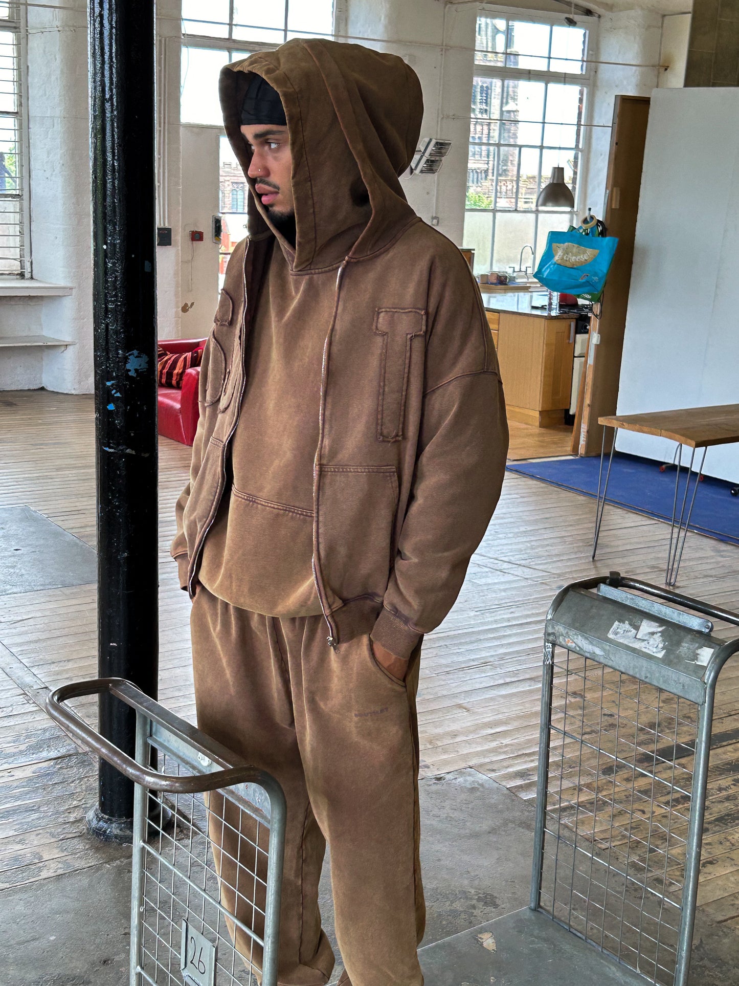 VINTAGE ZIP HOODY - Washed brown