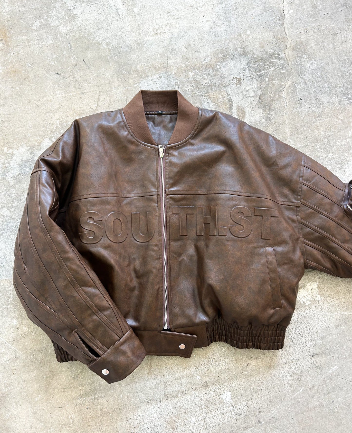 VEGAN LEATHER BOMBER JACKET - Brown