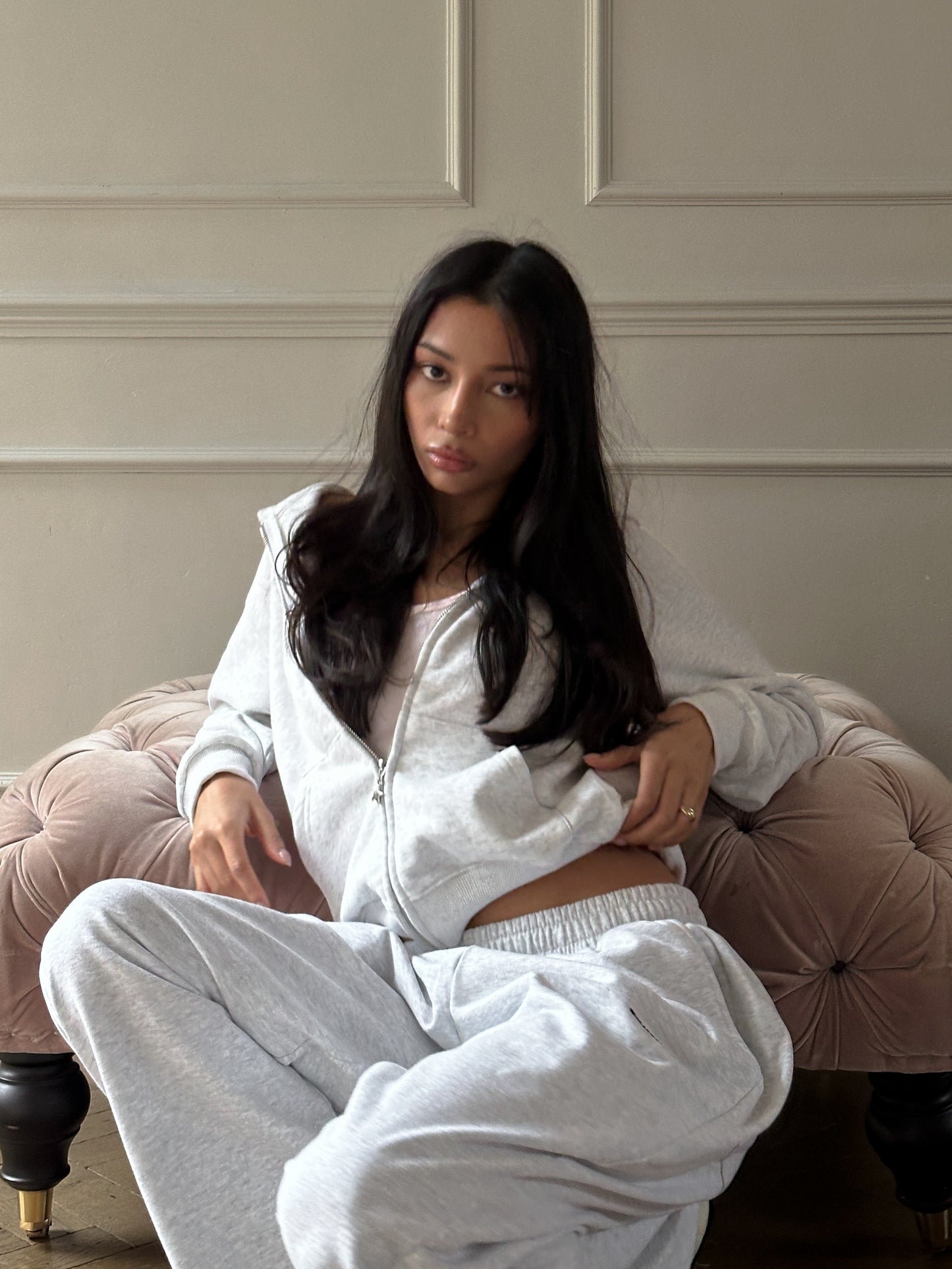 FORM SHRUNKEN ZIP HOODY - Marl Grey