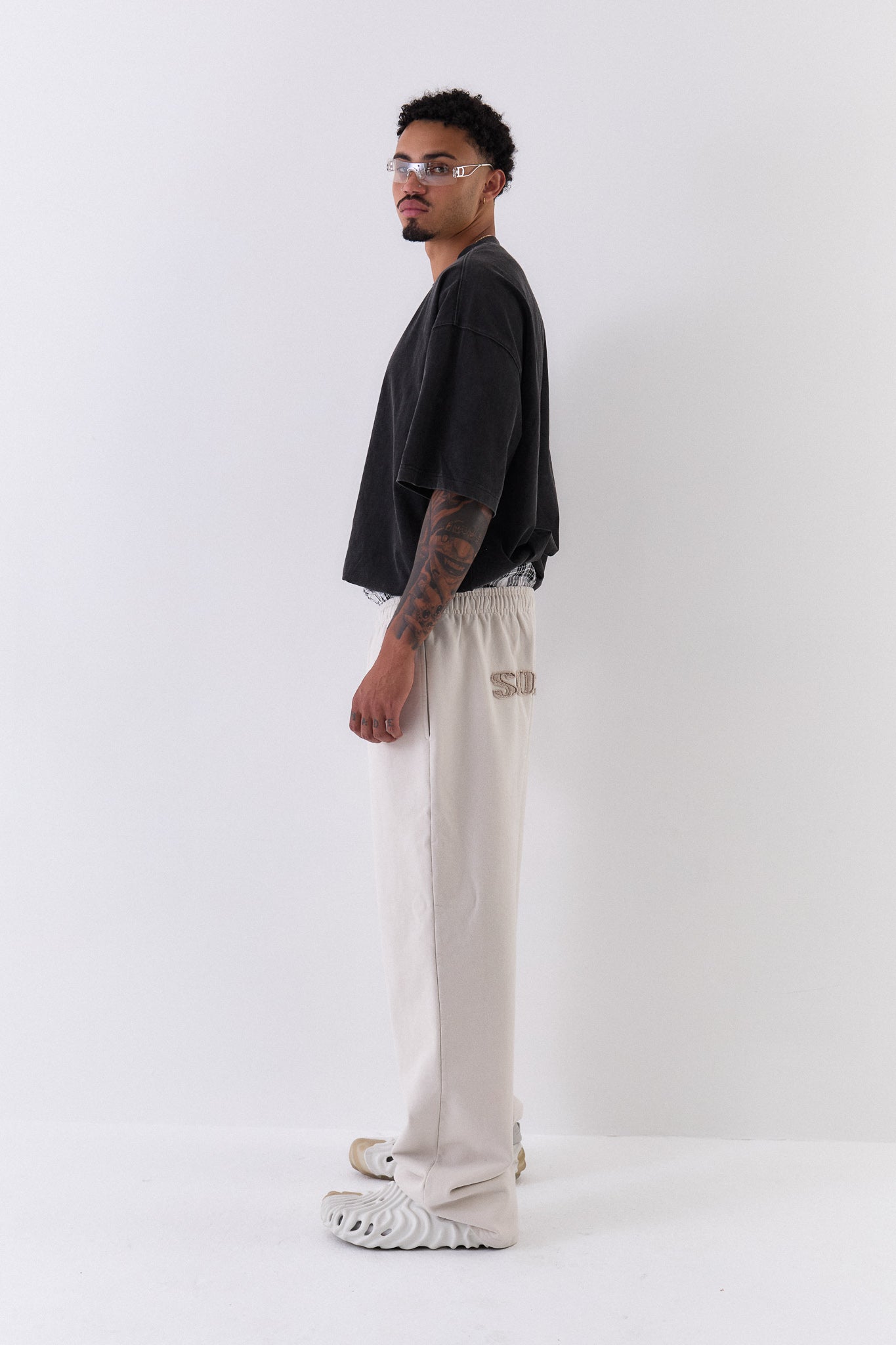 VINTAGE STITCHED LOGO SWEATPANTS - Washed bone