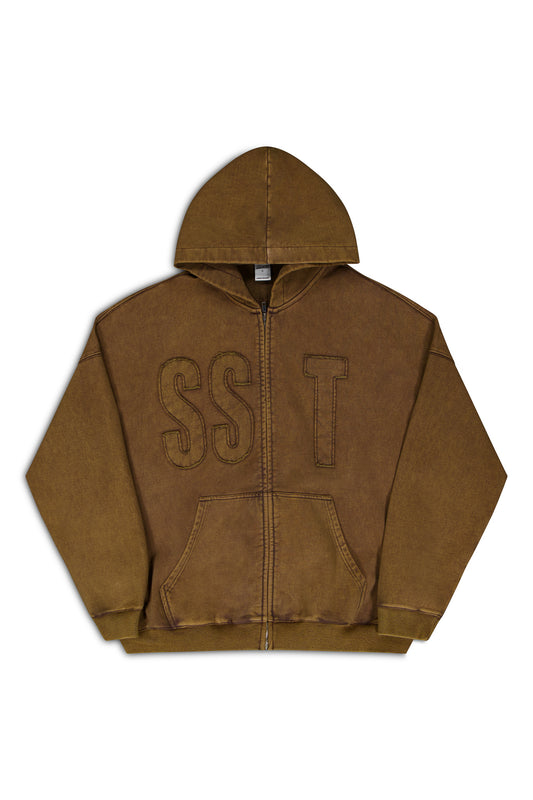 VINTAGE ZIP HOODY - Washed brown