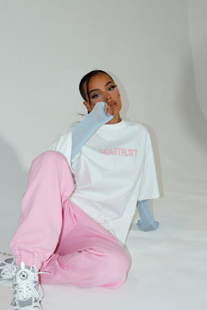 "SOUTH" TEE - White/pink