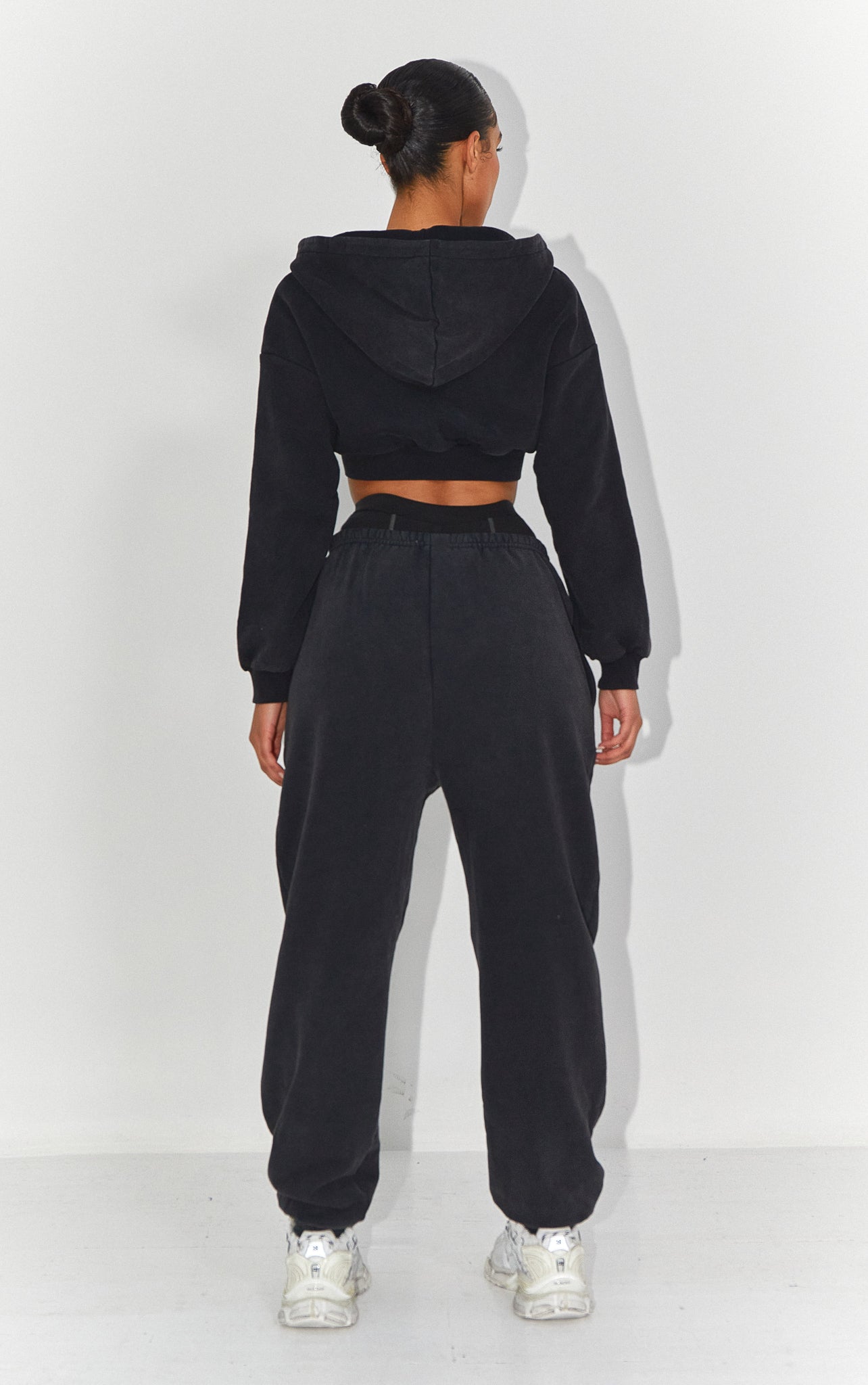 VINTAGE CROP ZIP HOODY - Washed Black